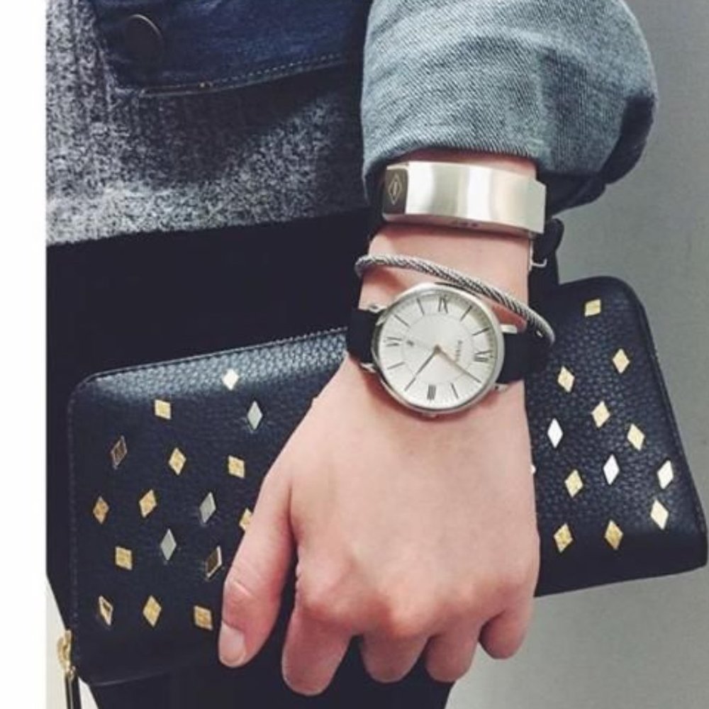 Jacqueline Three-Hand Date Black Leather Watch
